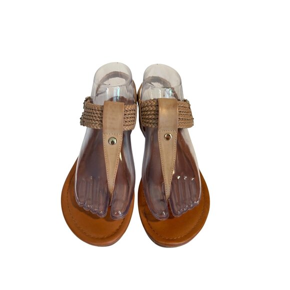 MIA Ivelise Women's 7.5 Tan Braided Thong Sandals with Double Buckle Strap - Picture 4 of 11